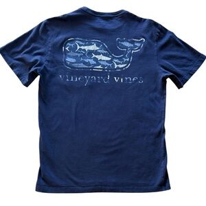 Vineyard Vines Shark Graphics Blue T-Shirt Front Pocket 100% Cotton Men’s XS